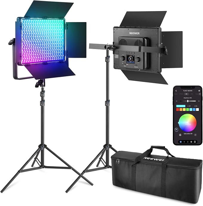 NEEWER 2 Pack PL60C RGB LED Panel Video Light Kit