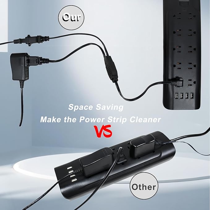 8.2Ft Power Splitter,2 Prong Extension Cord with 2 Outlets, 18AWG Male/Female Long Power Cable for Christmas Lights,Home Decor,Office,Indoor Extension Cord Splitter