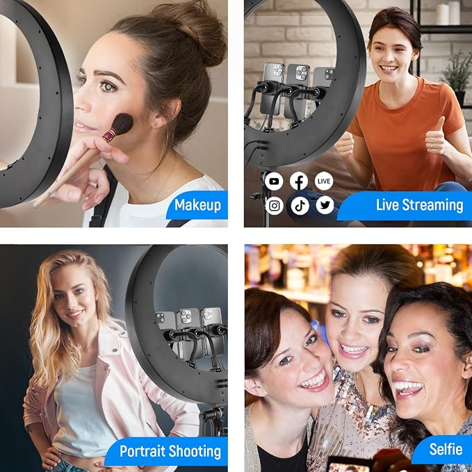 NEEWER 19 inch Ring Light with Stand, 3 Phone Holders and Mini Ball Head