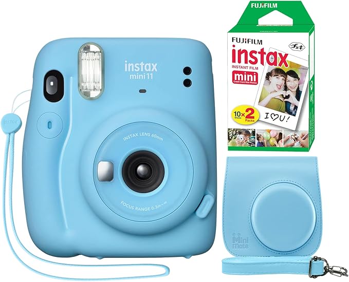 Fujifilm Instax Mini 11 Instant Camera Sky Blue + Minimate Custom Case + Fuji
