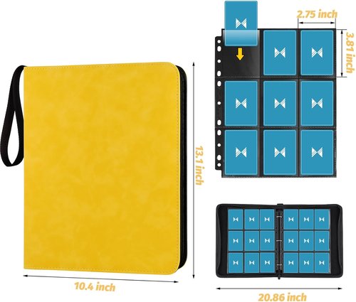 GERMUN 720 Card Binder - Premium Double-Sided Trading Card Album | 9 Pocket PU Collection Binder (Yellow)