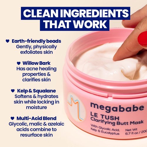Megababe Butt & Body Acne Mask - Le Tush | Clarifying, Exfoliating & Hydrating Formula | 6.7 fl oz