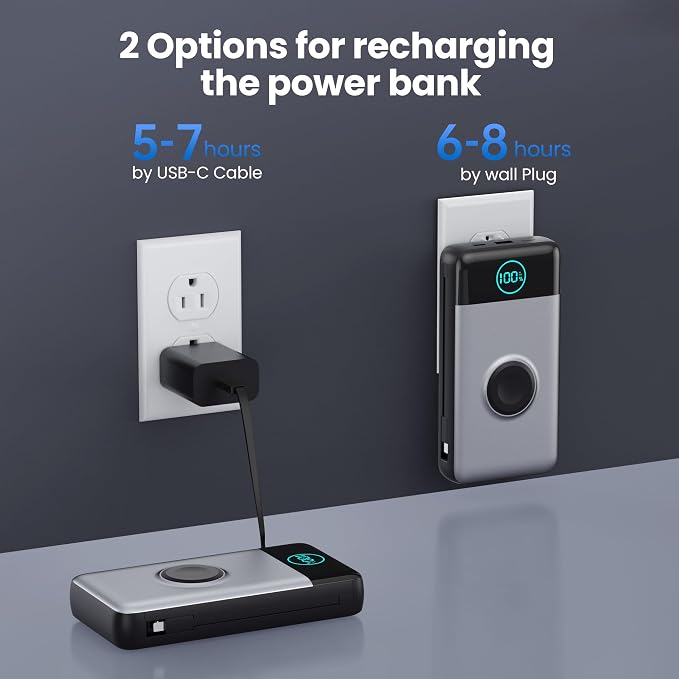Portable Charger for iPhone with Built-in Cables and AC Wall Plug,Upgraded 40800mah Fast Charging USB C Power Bank,25W PD Travel Essentials Battery Pack for iPhone 17/16/15/14/13,Galaxy,Apple Watch