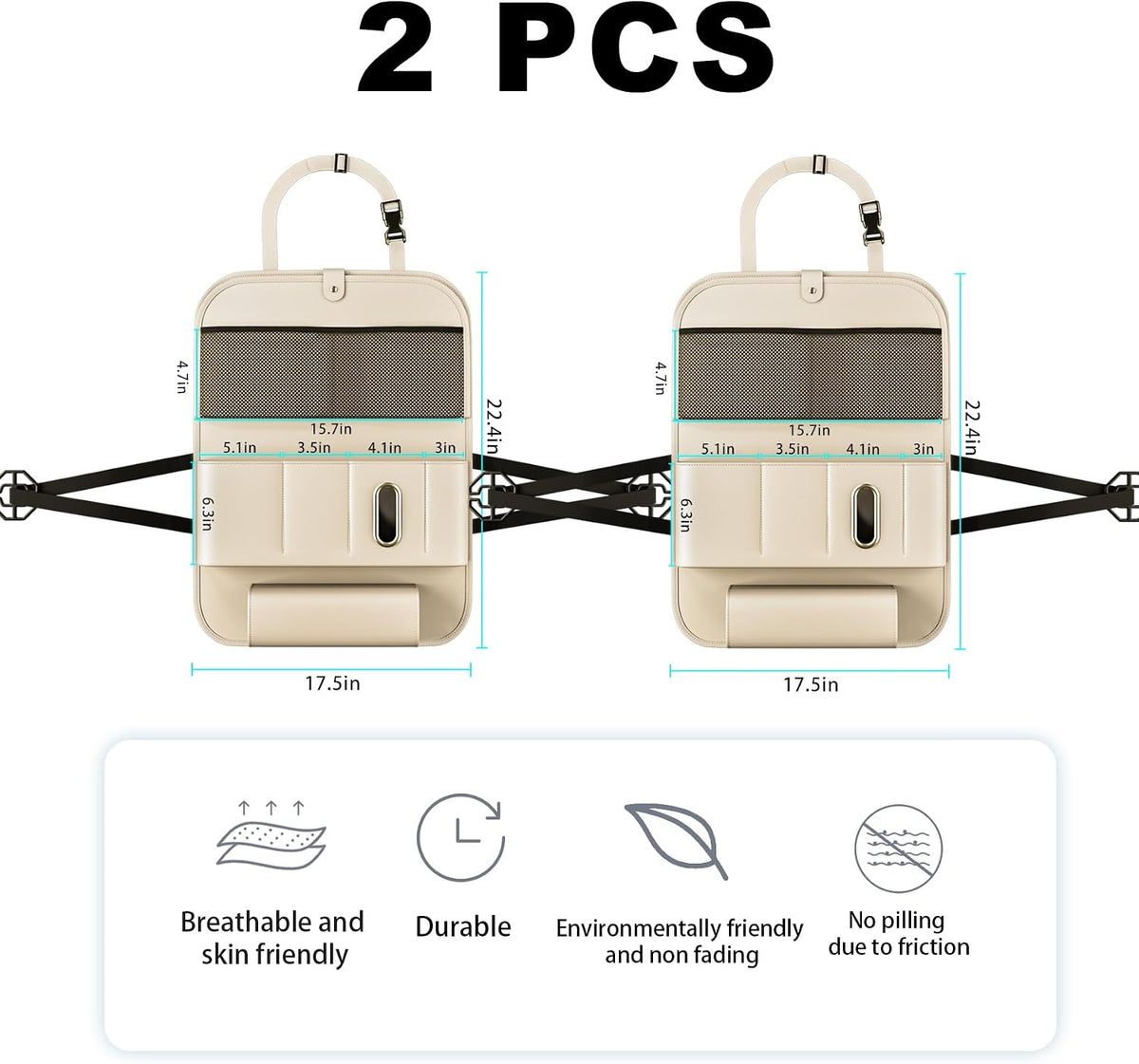 XDV Car Seat Organizers,Multi-functional Back Seat Protectors, Storage Pouches, Child kicking prevention and Tray Holders (for Cars, Kids, Seat Back and Rear Seats) (Beige, 2 Pcs)