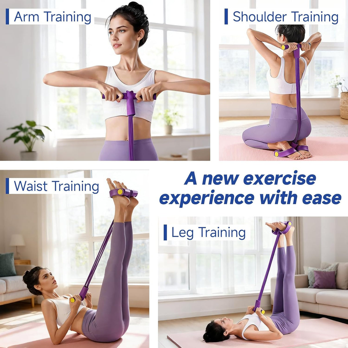 Pedal Resistance Band - 8 Tube Exercise Bands for Full Body Workout | Portable Fitness Equipment