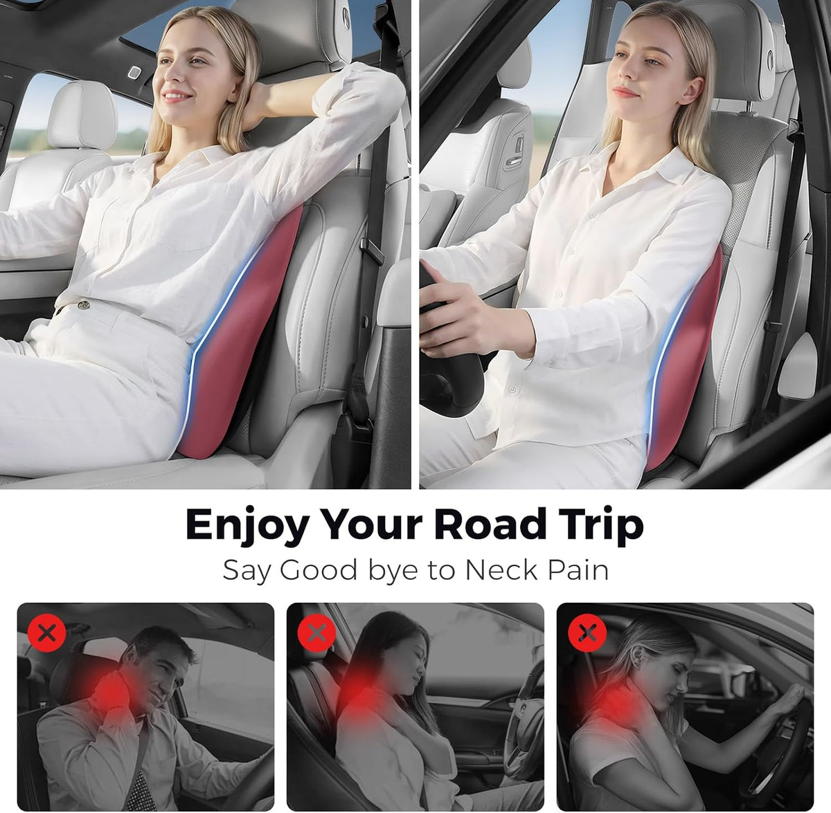 BEBAS Ergonomic Lumbar Support Pillow for Car, Memory Foam Car Back Cushion