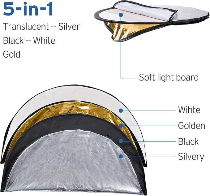 Etekcity 24" 5-in-1 Photography Reflector, Collapsible