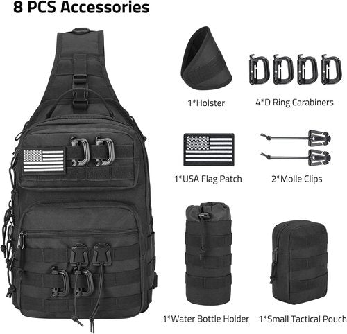 CVLIFE Tactical Sling Bag - Military Shoulder Backpack with Molle System & Hidden Pocket | Black EDC Bag