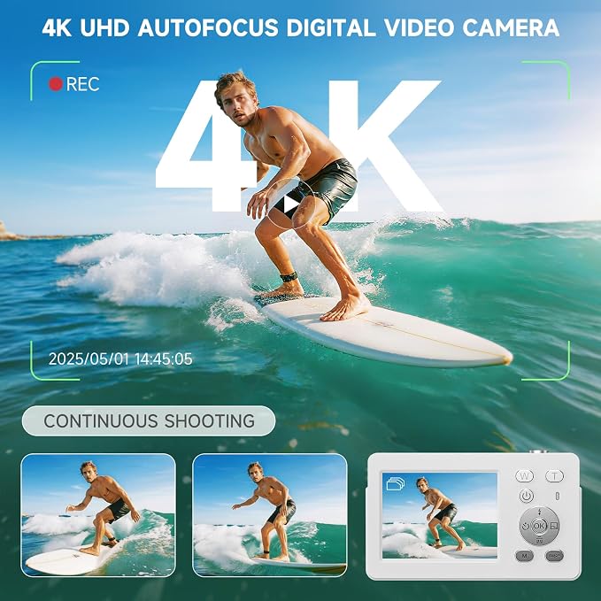 4K UHD Digital Camera, 64MP Autofocus Camera