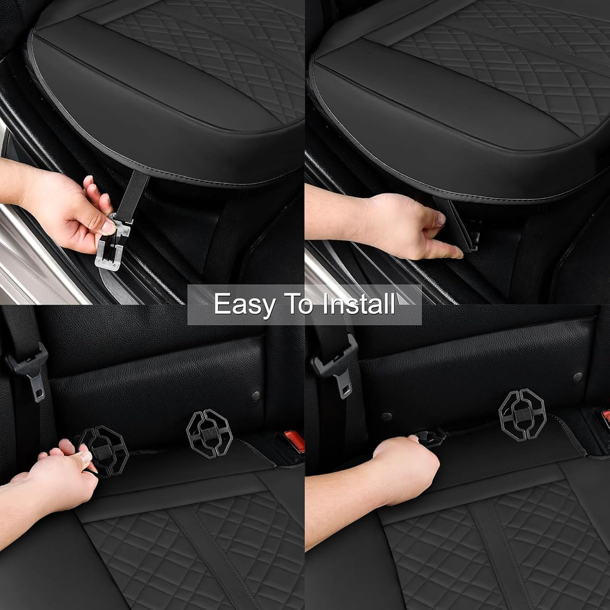SanQing PU Leather Car Back Seat Covers - Universal Protector for Seat Bottoms - Works with 90% Vehicles (Sedan SUV Truck Mini Van) - Anti-Slip (Black Rear)