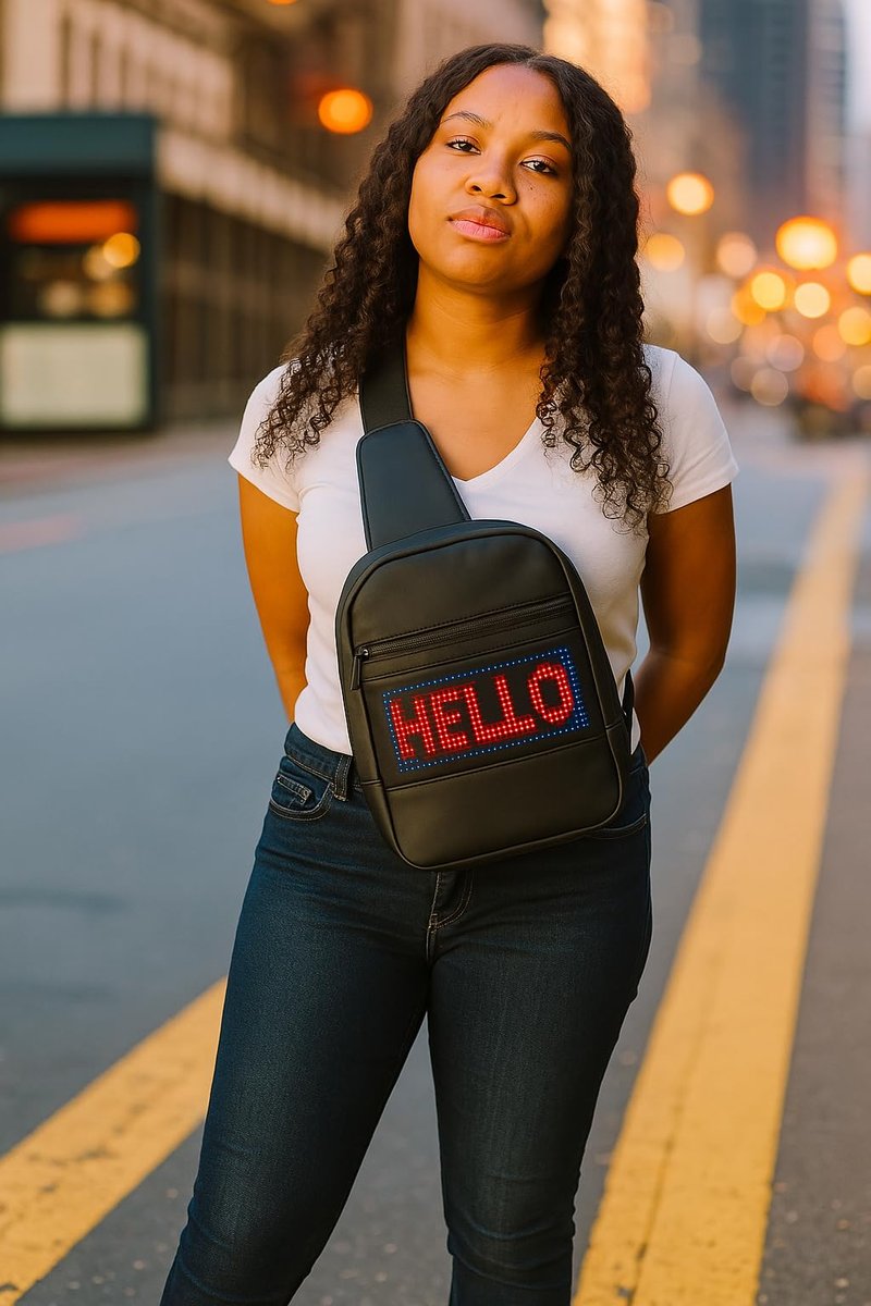 QKY LED Sling Bag for Women & Men Crossbody Sling Bags for Women Sling Bag for Men with App-Control for Customizable Text and Animations-Portable Charger/Power Bank Included