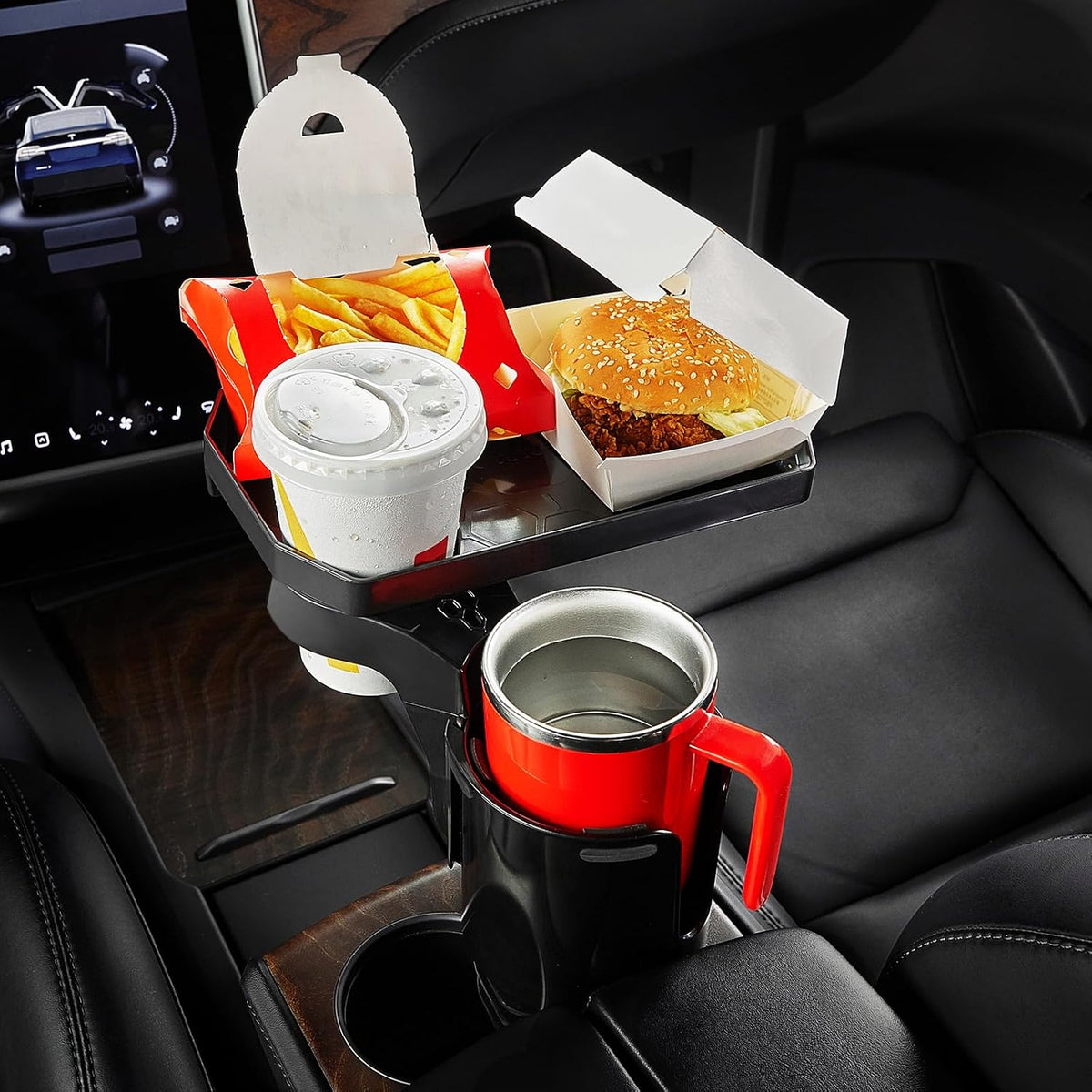 JoyTutus 2 Pack Cup Holder Tray for Car, Car Cup Holder Expander with 360°Rotation Tray, Large Cup Drink Holder Compatible with Yeti/Hydro Flask, Detachable Food Tray Table, Road Trip Essentials
