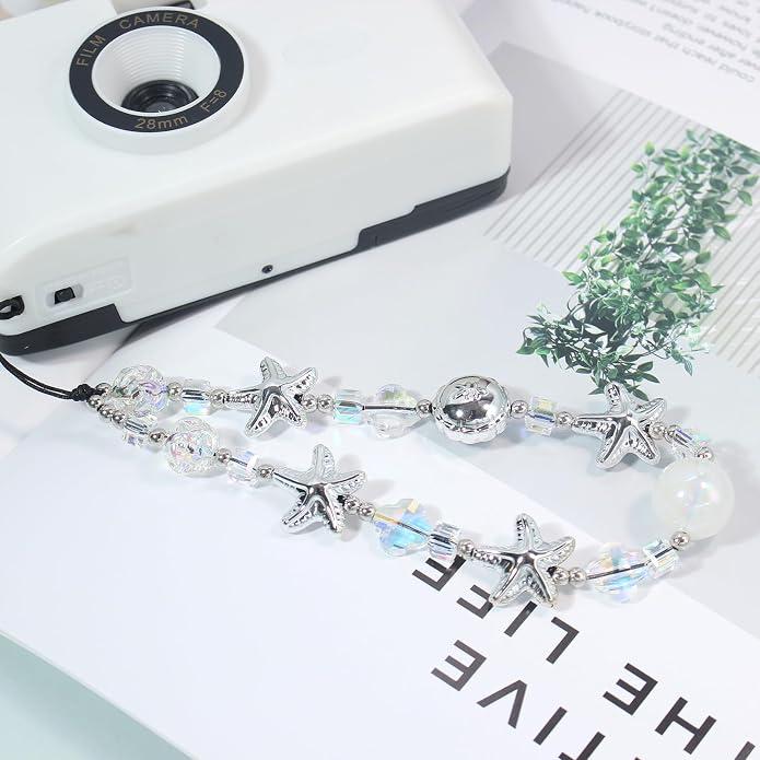 CMVFYL Beaded Camera Wrist Strap, Cute Phone Charms Strap, Pearl Bracelet Wrist
