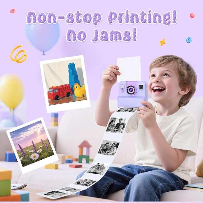 Kids Camera Instant Print with Flip Lens, 1080P HD Video Inkless Toddler