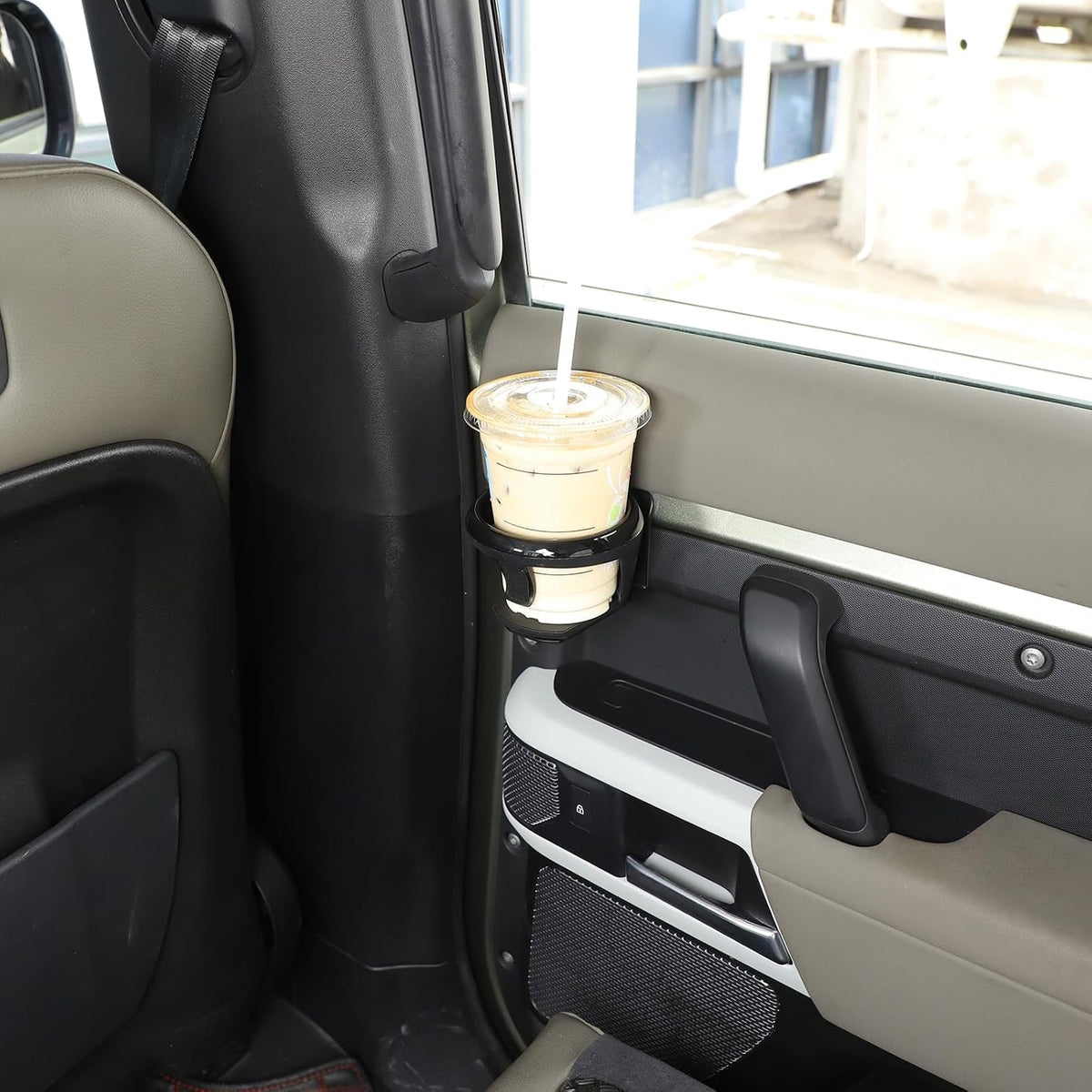 Car Front Rear Door Cup Holder, Expander Drink Holder Water Cup Holder Compatible with Land Rover Defender 90 110 130 2020 2021 2022 2023 2024 2025 (Black)