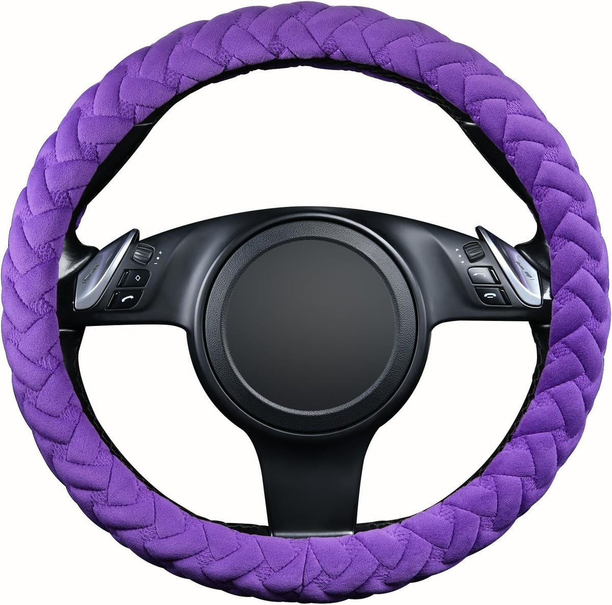Flying Banner car Steering Wheel Cover Massage Velvet Warm Universal Size 15 inches SUV Truck Anti Slip Odorless Summer Winter (Purple, Velvet Massage)