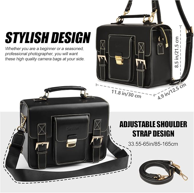 Cwatcun Leather Camera Bag Compact Shoulder Bag
