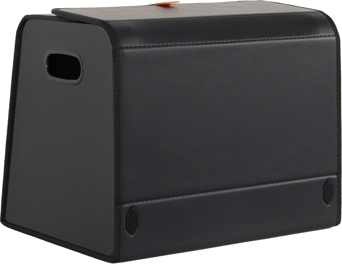 XDV Trunk Organizers, Car Organizers, Storage Solutions, and Car Storage Organizers for SUVs, Sedans, Back Seats, and Luxury Vehicles with Lid, Leather, Small, Large Car shoes box (Plain Black, L)