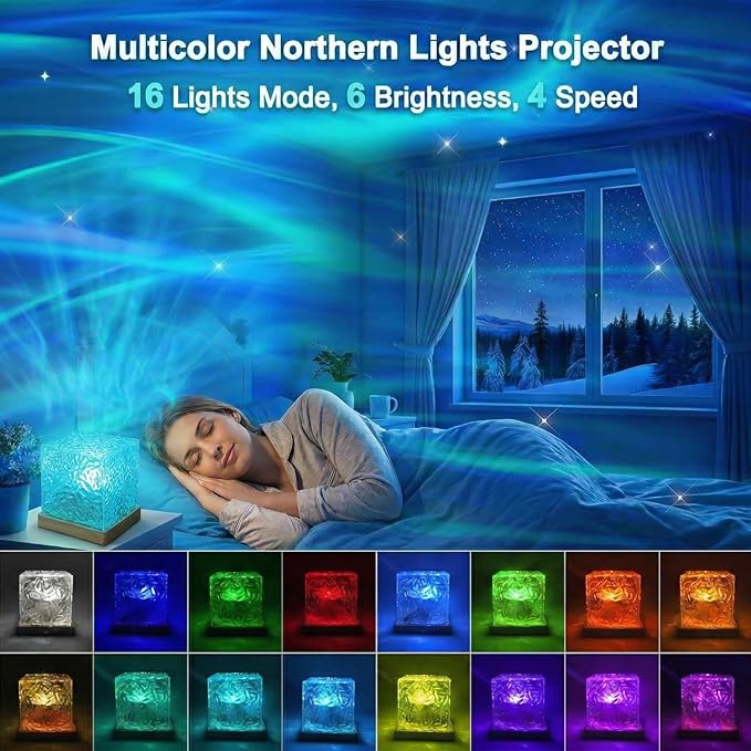RICHMYC Ocean Wave Projector Light, 16 Colors Gradual Rotating Water Lamp with Remote Control, Beach Decor Sea Themed Northern Lights Projector for Office Bedroom Bar Restaurant(Plug in 4.7in)