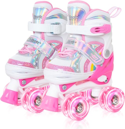 Nattork Adjustable Rainbow Roller Skates for Kids - Light Up Wheels | Perfect Birthday Gift