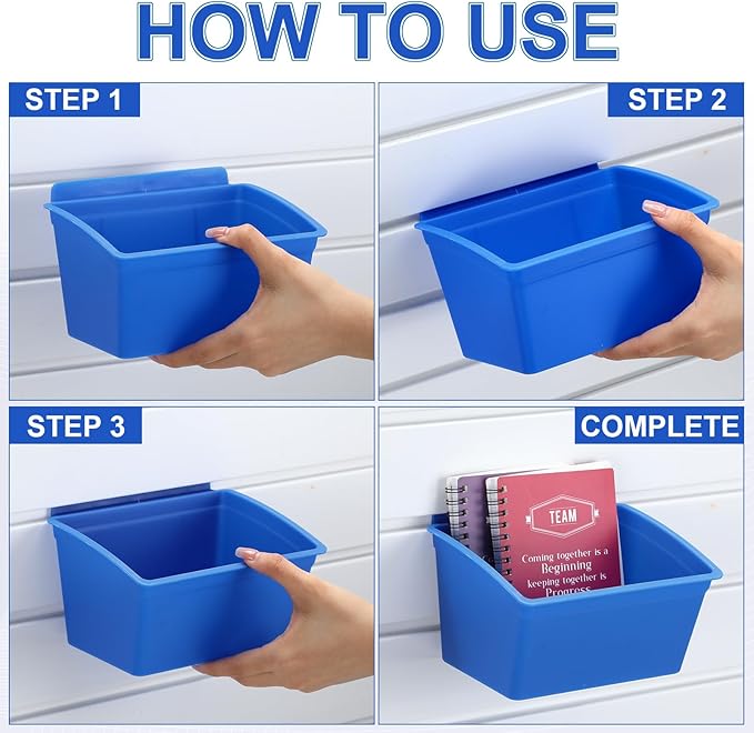 Unittype 12 Pcs Storage Bin Plastic Slatwall Bins for Slatwall Organizer Containers Garage Accessories(Blue)