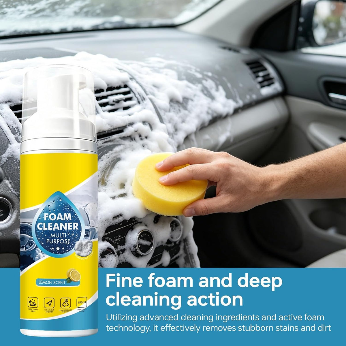 4-in-1 Multi-Enzyme Foam Cleaner, New Foam No-Rinse Multi Purpose Cleaner, Deep Cleaning Spray for Car Interior, Kitchen Grease, Bathroom Tiles, Sofa Upholstery(2PC)