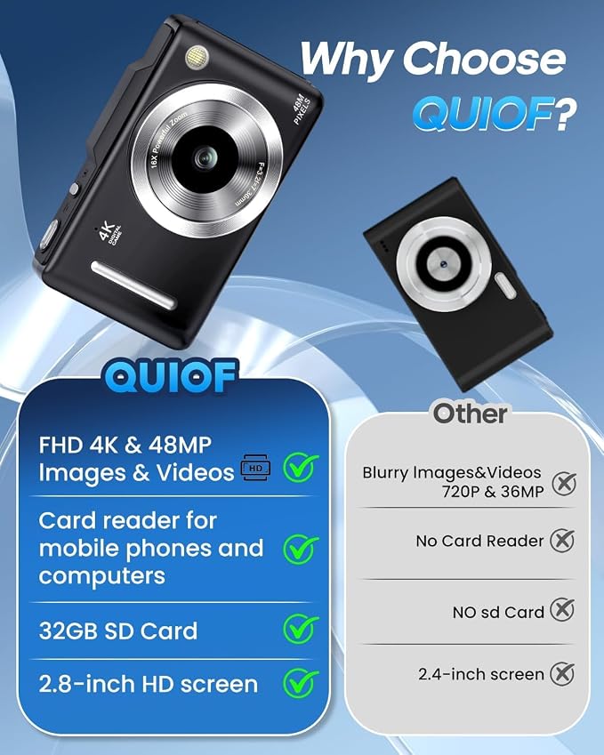 Digital Camera 4K for Kids-48MP Autofocus Vlogging Camera