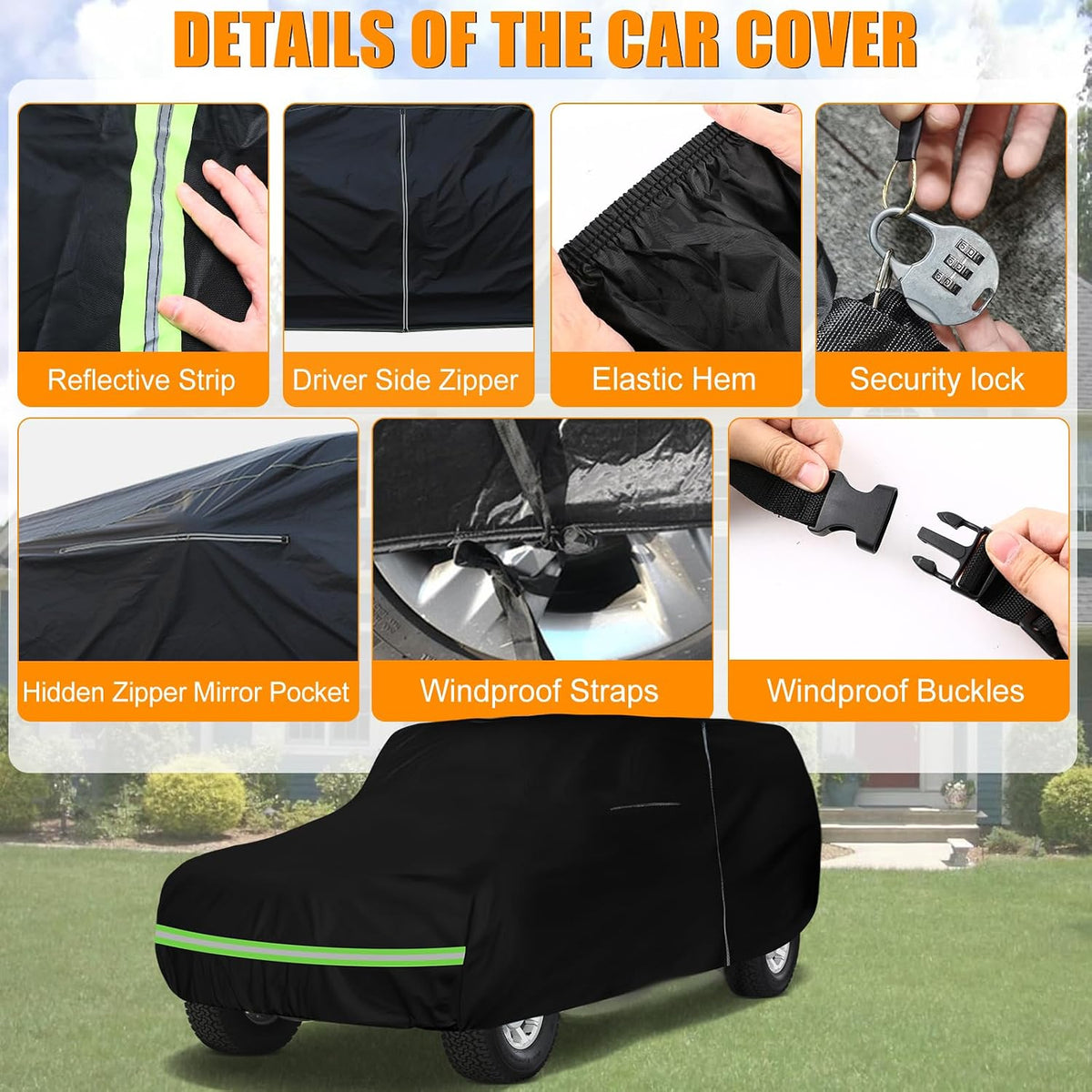Waterproof Car Covers Replace for 1978-1996 Ford Bronco, 6 Layers All Weather Custom-fit Car Cover with Zipper Door & Windproof Bands for Snow Rain Dust Hail Protection