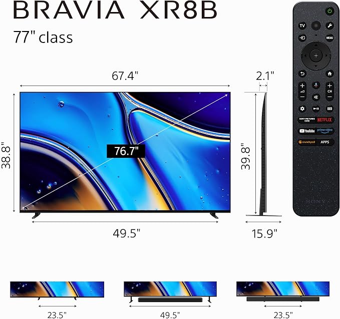 Sony 77 Inch BRAVIA XR8B OLED 4K HDR Smart Google TV (K-77XR8B) | XR Processor with AI Technology, Dolby Vision/Atmos, Exclusive Features for PlayStation®5, 4K movie credits included