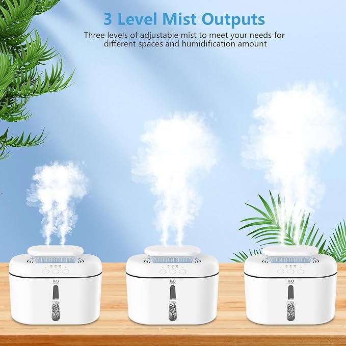 SZO Humidifiers for Bedroom Large Room, 2.5L Dual Nozzle Cool Mist Humidifier for Baby, 16dB Ultra Quiet, Top Fill, Slim Flat Design for Nightstand, Auto Shut-off