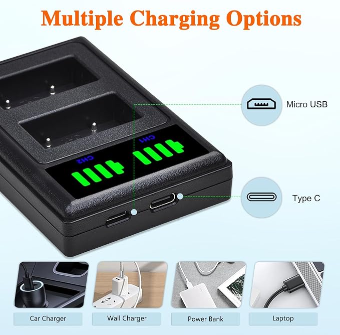 Pickle Power NB-2L NB-2LH Battery 2 Pack and LED Dua Charger
