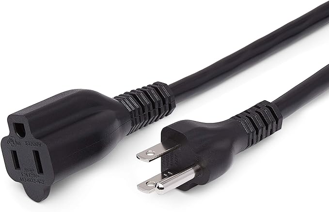 Amazon Basics Extension Cord, 13 Amps, 125V, 15 Foot, Black - Pack of 2