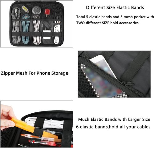 MATEIN Cable Organizer Bag - Large Travel Storage Case for Electronics | Fits Tablets Up to 12.9" - Black