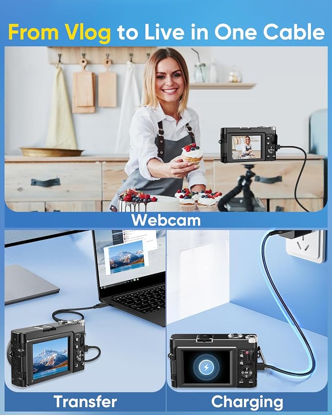 4K Digital Camera for Photography, 2026 Latest WiFi 64MP Vlogging Camera for