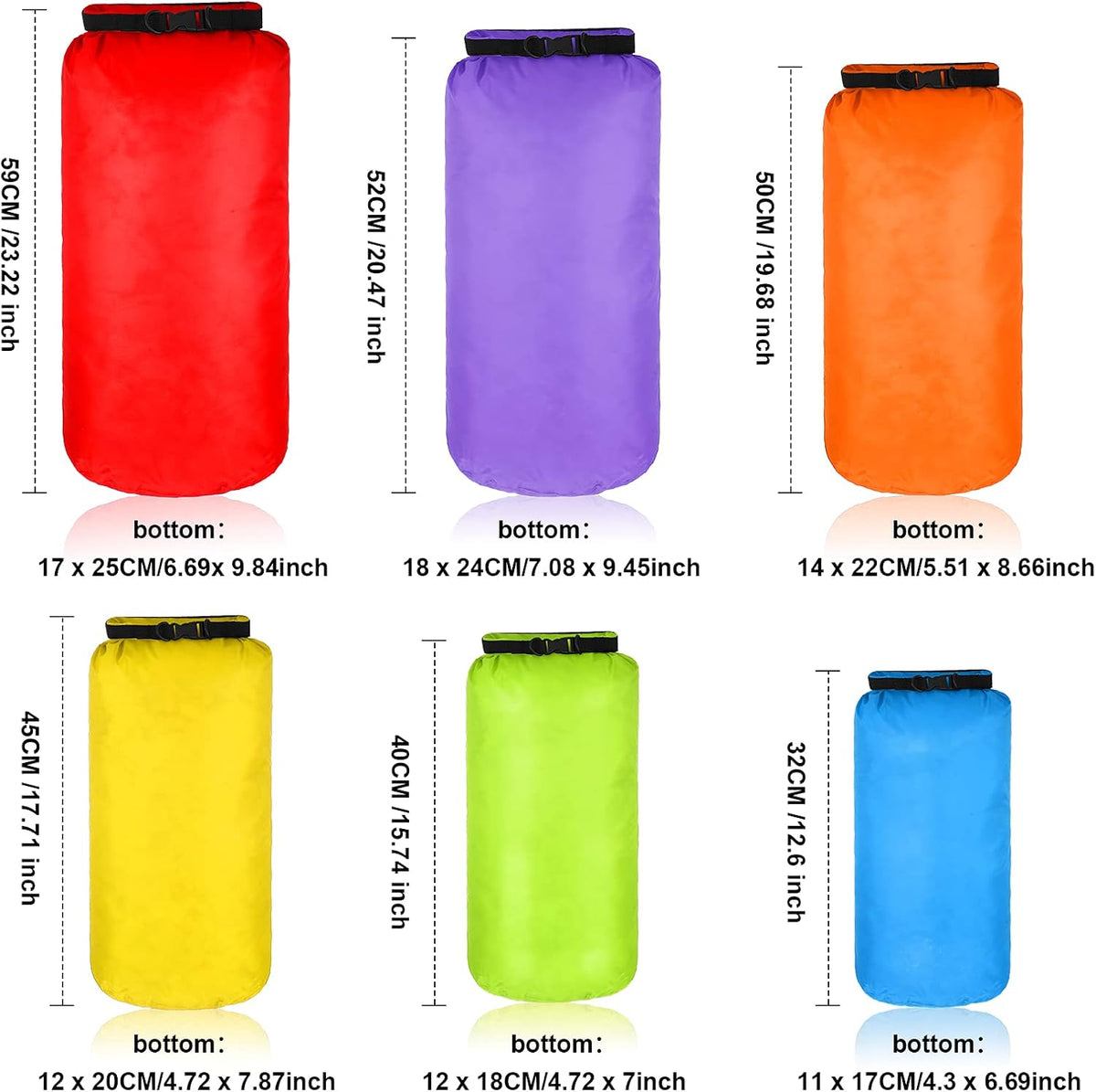 Shappy Waterproof Dry Bag Set - Ultralight 6 Pcs Stuff Sack for Camping, Kayaking & Hiking | 3L to 20L Sizes