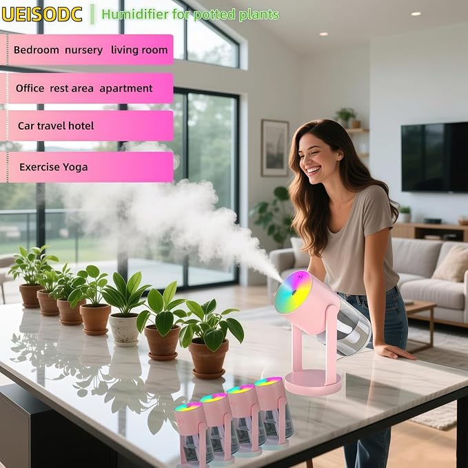 UEISODC Bedroom Humidifier, USB Mini Portable Humidifier with Ultrasonic Nano-Fine Mist, Auto Shut-Off, Rotatable Design, Quiet Operation, and Easy Refilling & Cleaning