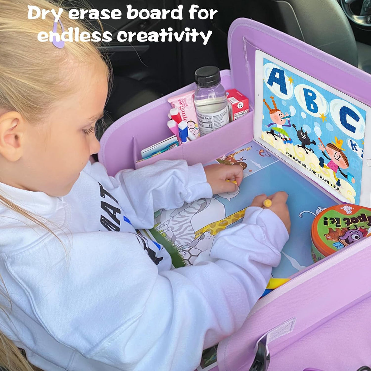 MENZOKE Kids Travel Tray for Car Seat, Road Trip Essentials Kids Lap Tray