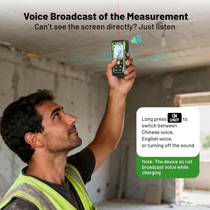 Huepar 3-in-1 Laser Measuring Tool, 400Ft Laser Measure & 33Ft Green Cross Line
