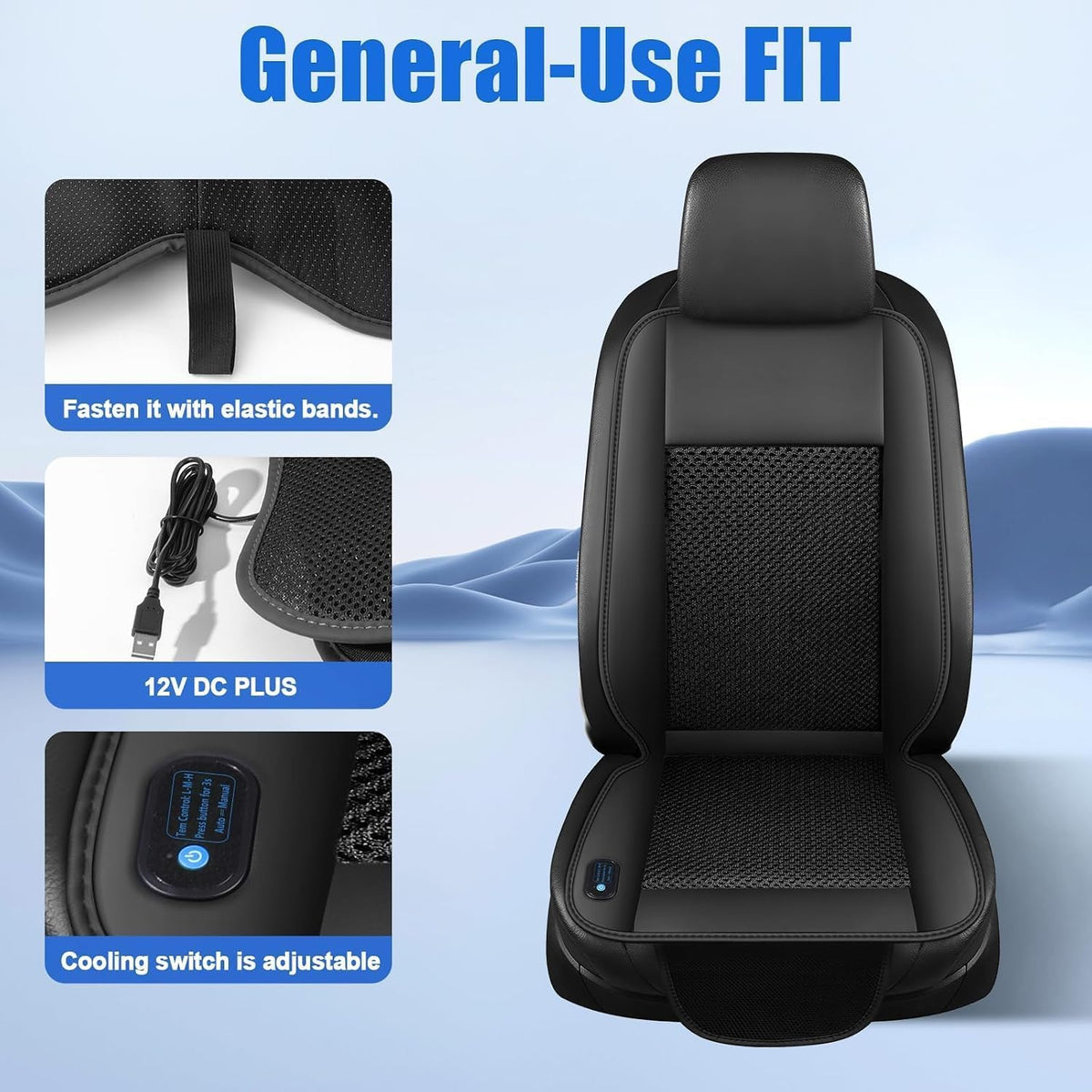 Cooling Car Seat Cover with Powerful Fan, 12V Ventilated Cooling Car Seat Cushion, 3-Speed Adjustable Breathable Cooling Seat Cover for Car SUV Truck Universal Fit