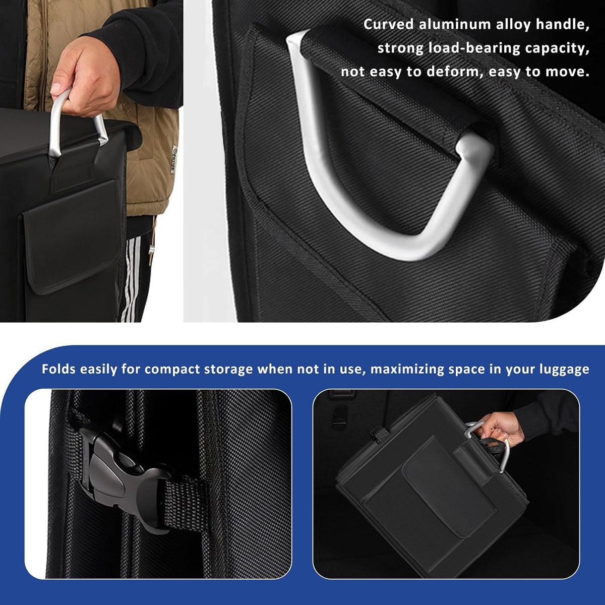 Trunk Organizer with Lid, 28L Collapsible Car Storage Organizer with Aluminum Handles & Reflective Strip, Waterproof Oxford 2-Compartment Cargo Storage Box for Sedan SUV Truck (Black)