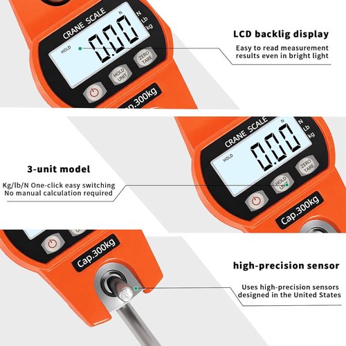 High-Accuracy Hanging Scale 660lb/300kg - Durable Aluminum Frame with LCD Display | Versatile Fishing & Luggage Scale