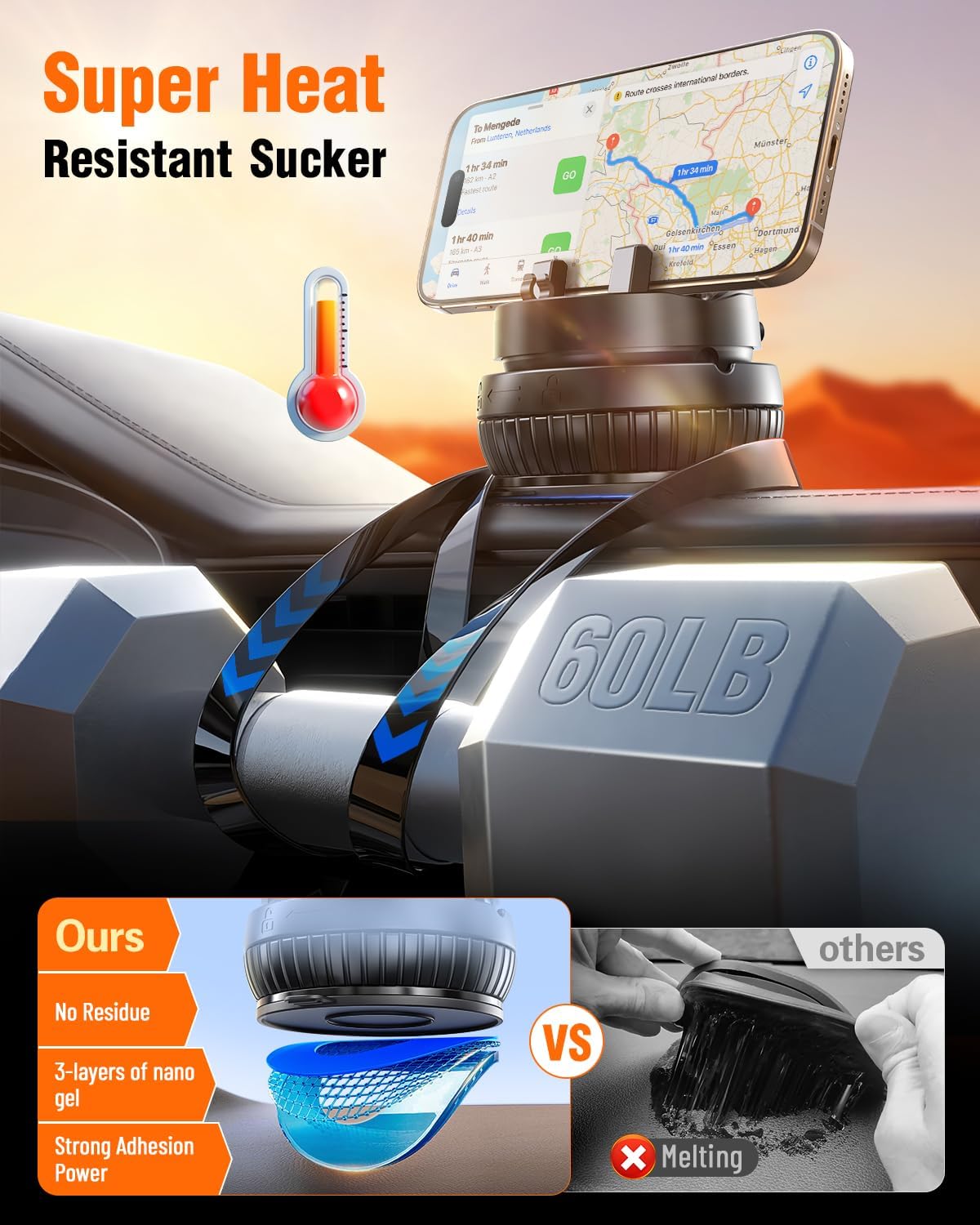 pop-tech Car Suction Dashboard Phone Holder:【360° Rotating & 30° Adjustable】 Vacuum Suction Cup Cell Phone Mount with Anti-Slip Spring Snap, Vehicle Dash Mobile Stand for iPhone Samsung, GPS Device