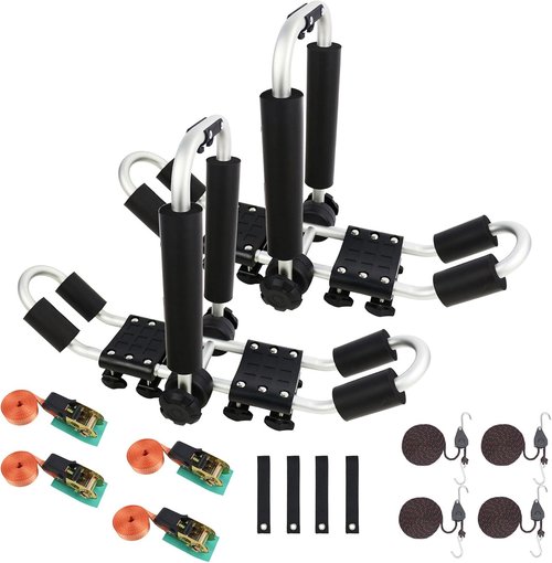 **Kayak Roof Rack - 2-in-1 Aluminum Folding J Bar Carrier for SUVs & Trucks | Includes 8 Ratchet Ties & 4 Anchor Straps**