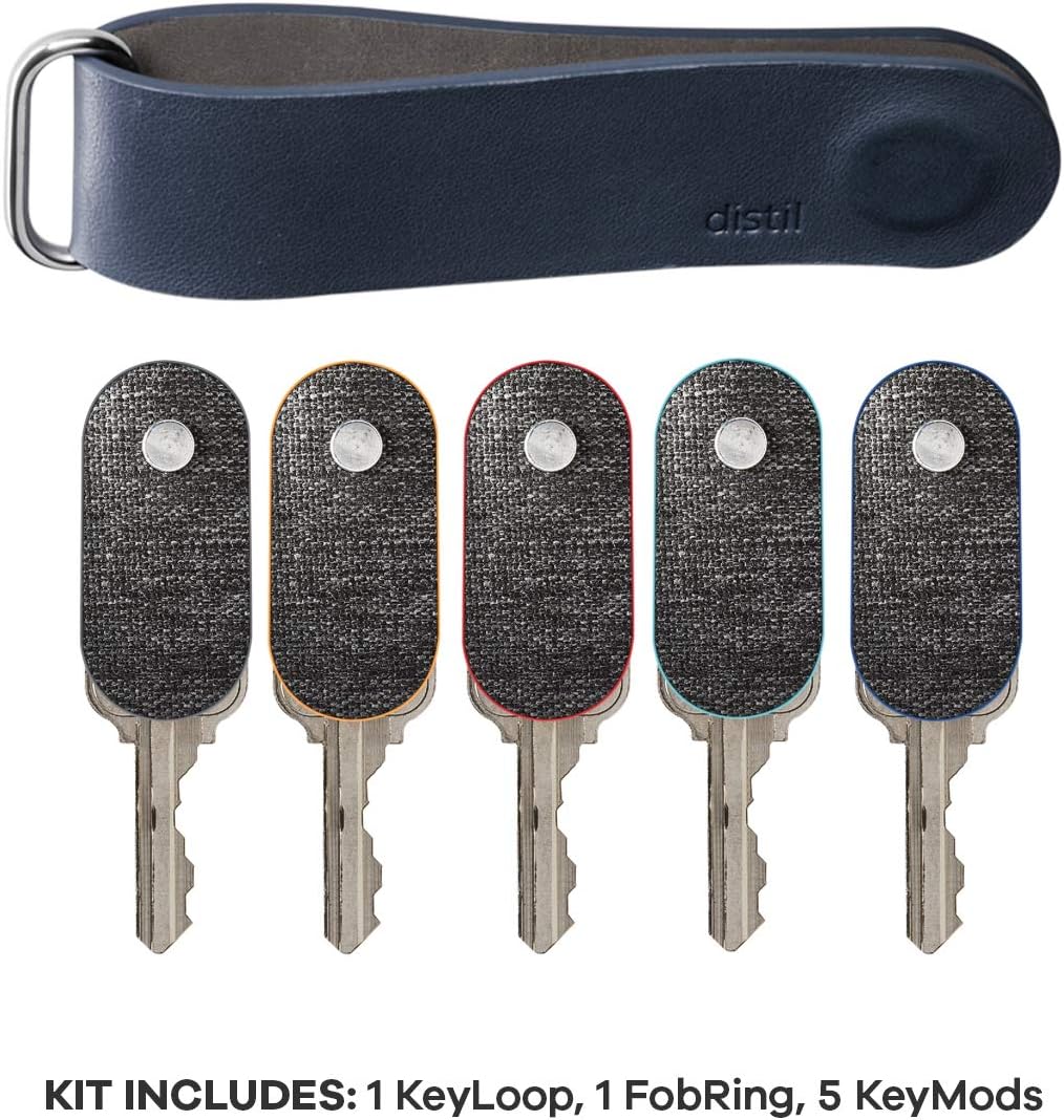 Distil Union Ferris KeyLoop Key Organizer | Includes Leather Cover, 5 KeyMods, & FobRing | Holds up to 6 Keys + Car Key