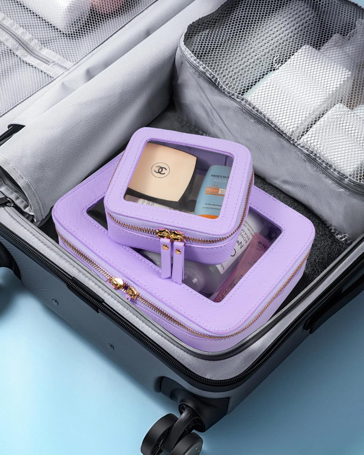 LETGO 2Pack Clear Makeup Bag Mahjong Tile Bag with Zipper and Handle| Structured Large Travel Makeup Bag for Toiletries for Women Mahjong Tile Carrying Case