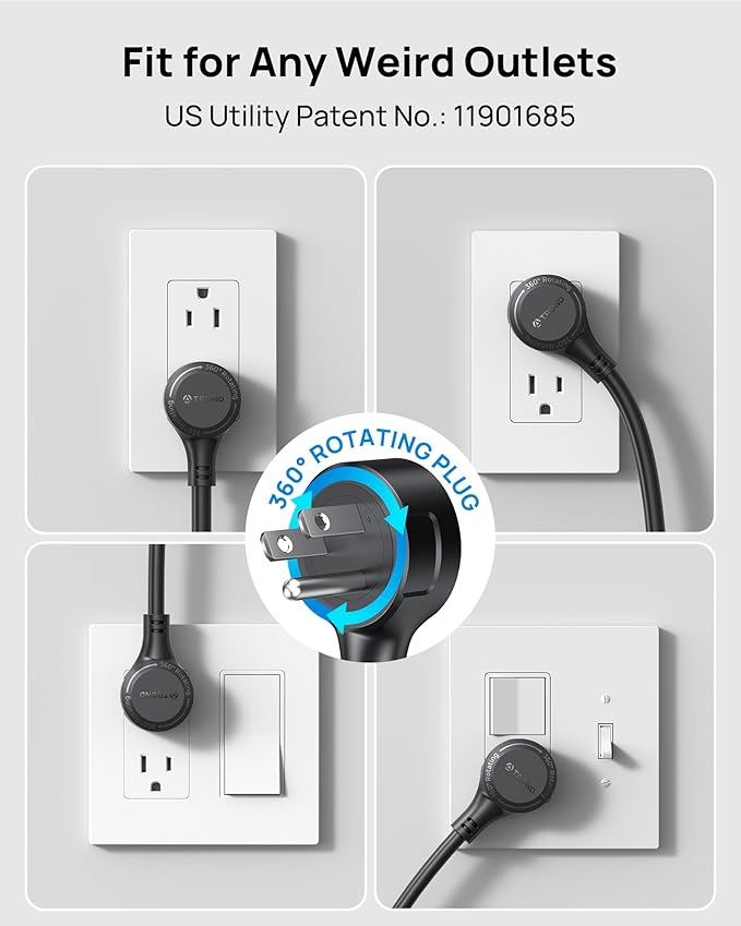 TROND Power Strip Surge Protector with 360° Rotating Plug, 7 Widely-Spaced Outlets, 2 USB-A & 2 USB-C, ETL Listed, Flat Plug 5ft Extension Cord, Wall Mountable, 1700J, for Home Office, Black