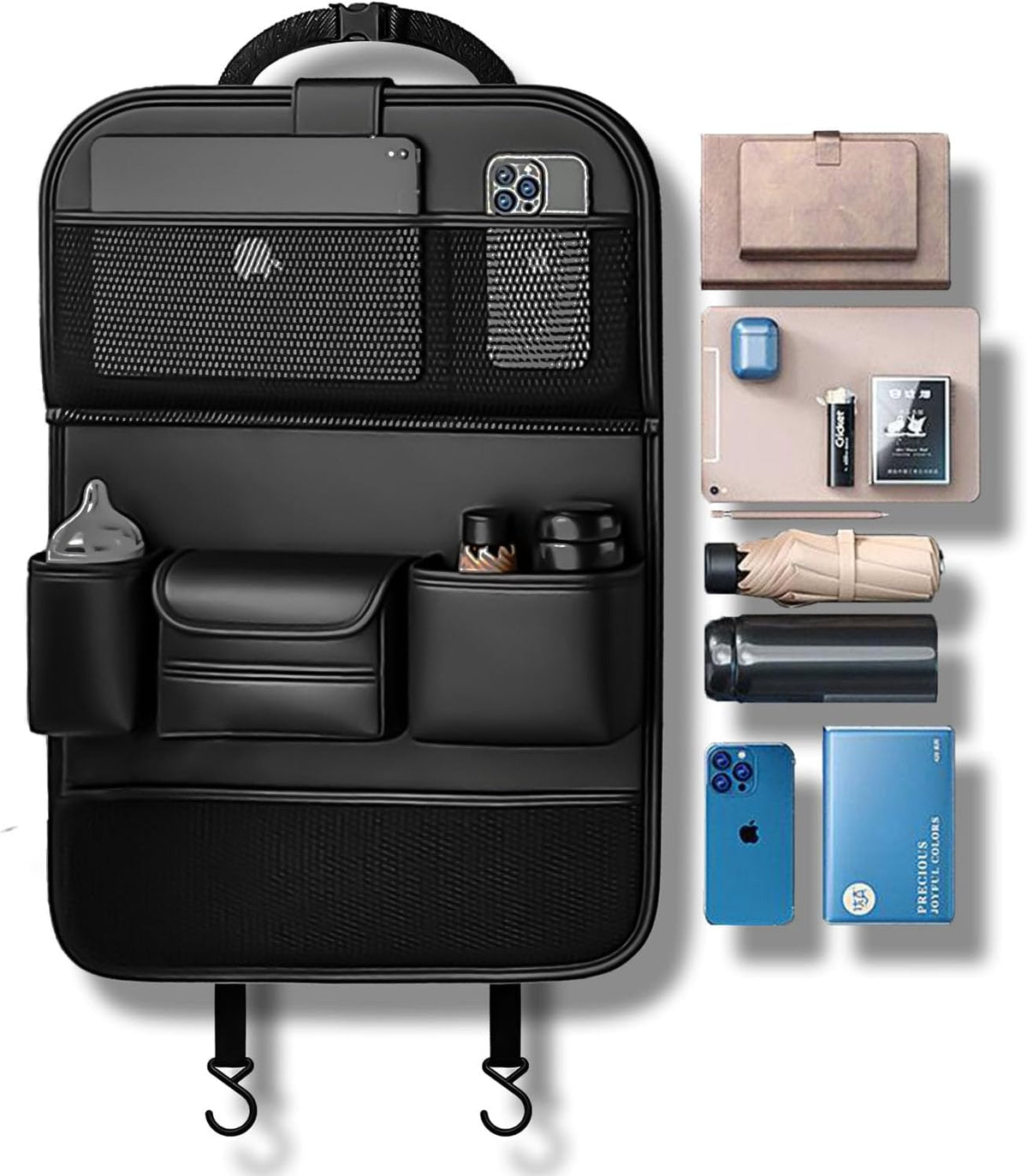 Car Seat Organizers,Multi-functional Back Seat Protectors, Storage Pouches, and Tray Holders (for Cars, Kids, Seat Back and Rear Seats)（Black1 Pcs）