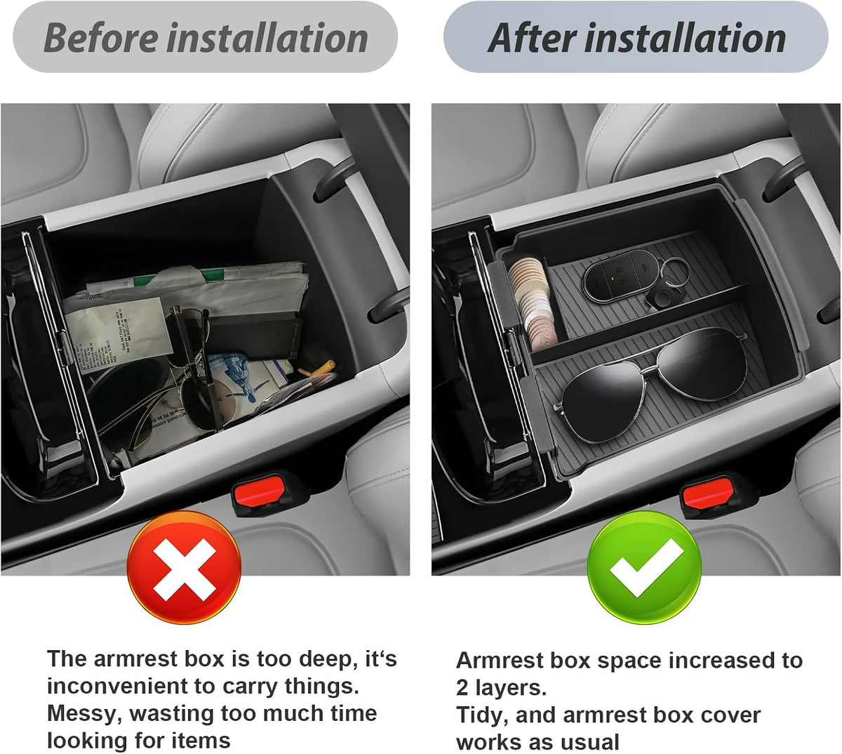 SKTU 2-Pack 2025 2026 Tucson Center Console Organizer for 2025 2026 Hyundai Tucson Limited/Hybrid Console Tray Hyundai Tucson 2025 2026 Accessories with Coin Holder Durable [Double Layers]