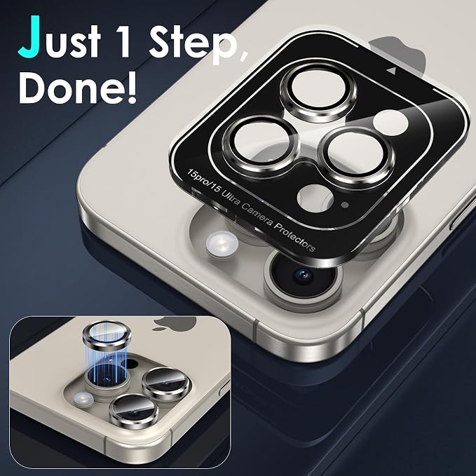 YWXTW Camera Lens Protector for iPhone 15 Pro/iPhone 15 Pro Max, Tempered Glass