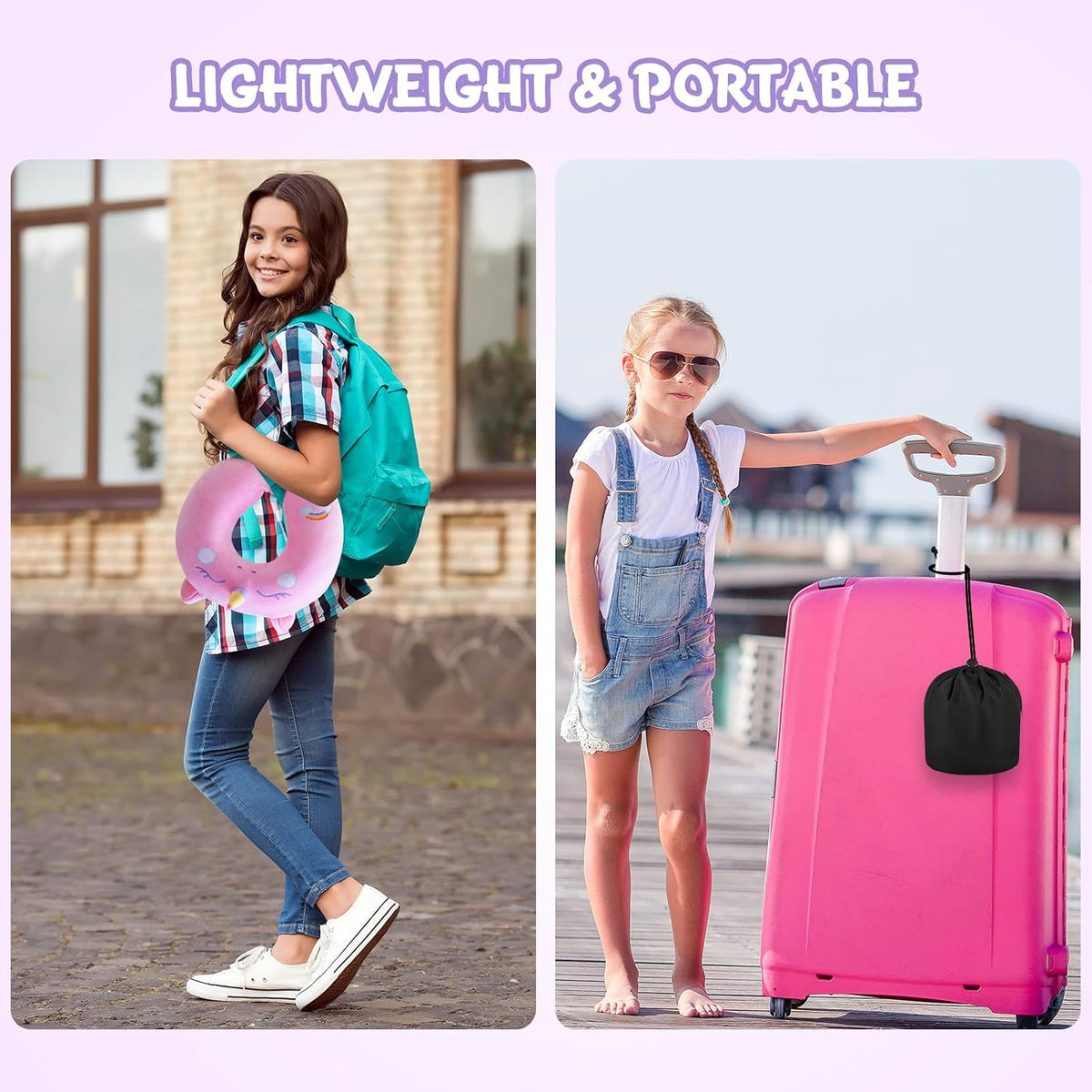 Cirorld Travel Pillow for Kids Adult Cute Neck Pillow for Traveling Memory Foam Airplane Pillow Sleep Mask Animal Flight Pillow Head Rest Neck Support for Cars Long Flights (Pink, 9-12 Y/O)